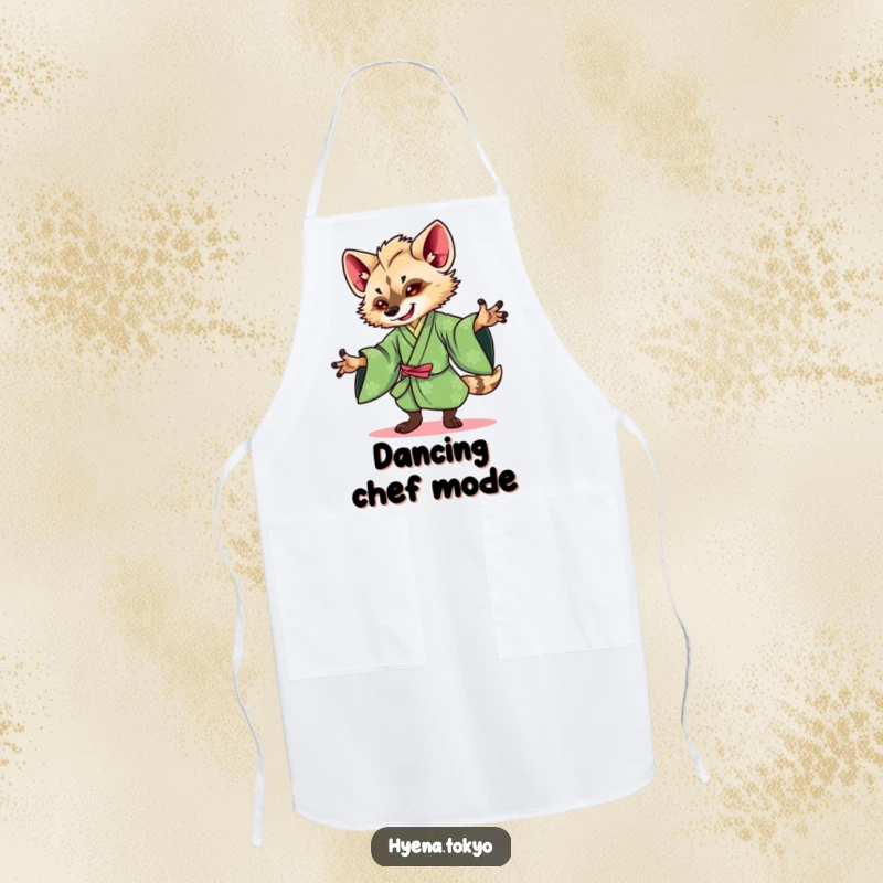 Funny Hyena Dancer Apron: Elegant hyena in a green kimono performing a graceful dance, adding artistic flair to kitchen wear.