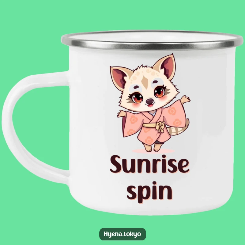 Funny Hyena Kimono Twirling Camping Mug: Joyful Outdoor Gift