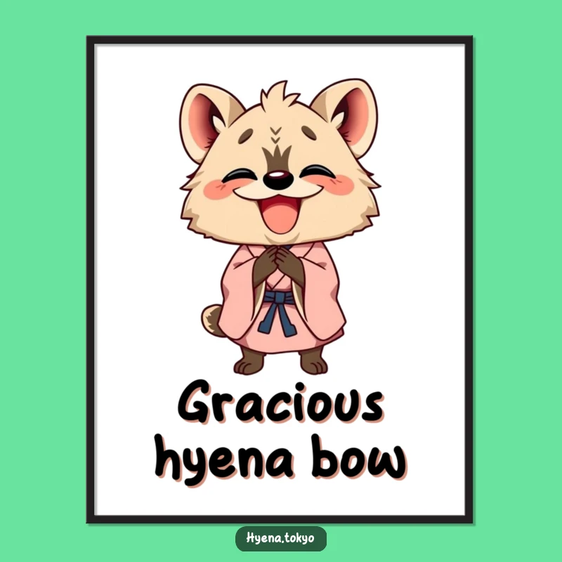 Funny Hyena Kimono Bowing Digital Art: Cheerful Decor Gift