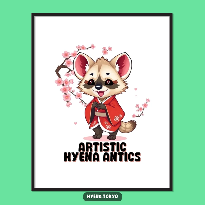 Funny Hyena Red Kimono Blossom Batting Digital Art - Instant Joyful Decor!