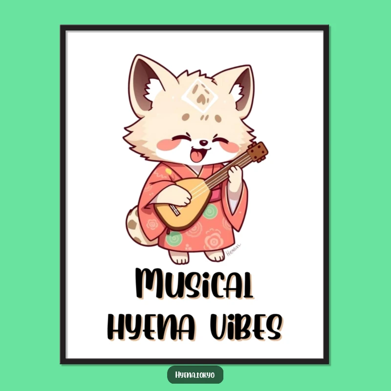 Funny Hyena Shamisen Digital Art: Musician Character Decor Gift