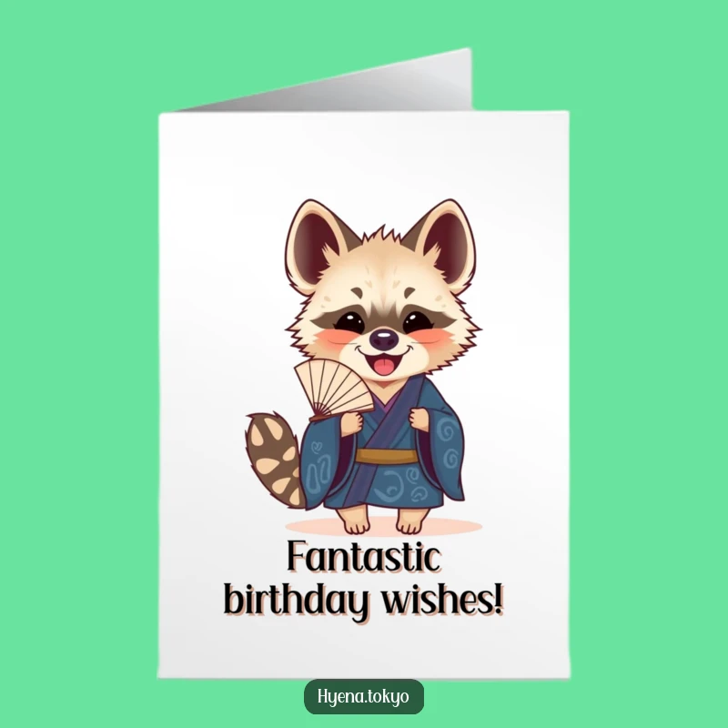 Free Printable Birthday Card: Hyena with Fan - Funny Downloadable Greeting for a Joyful Celebration!