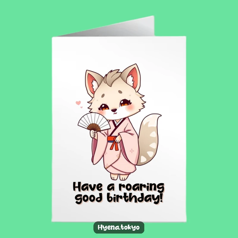 Free Printable Birthday Card: Hyena with Fan, Elegant & Funny Downloadable Greeting