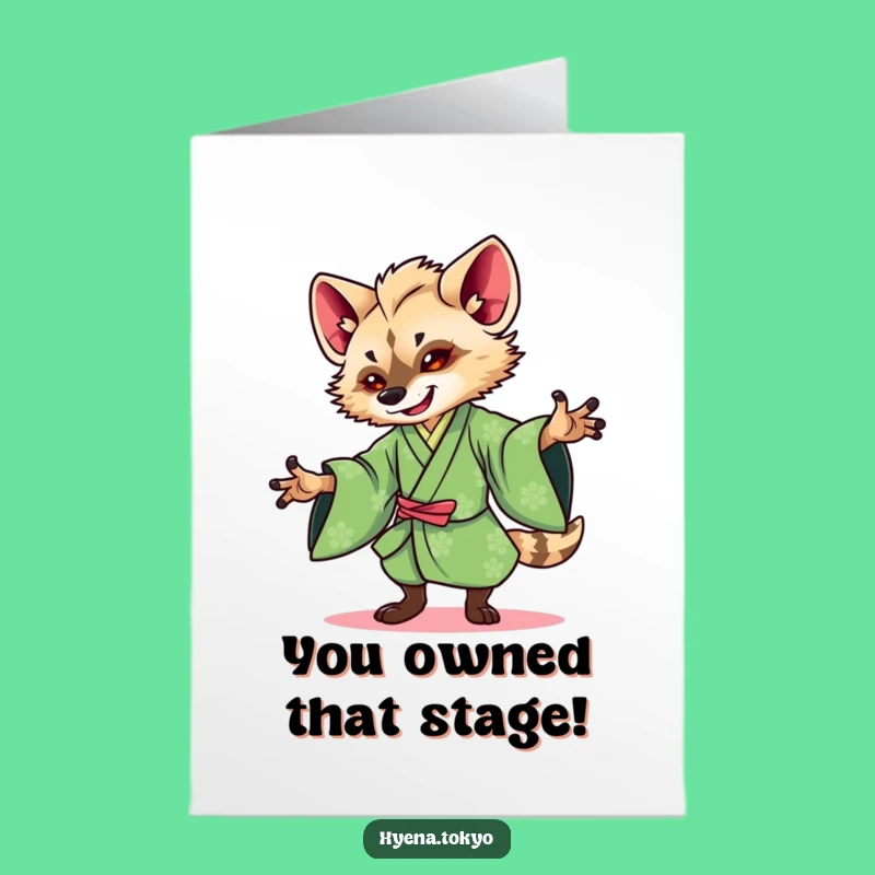 Free Printable Congrats Card: Dancing Hyena - Funny Downloadable Greeting for Stylish Wins!